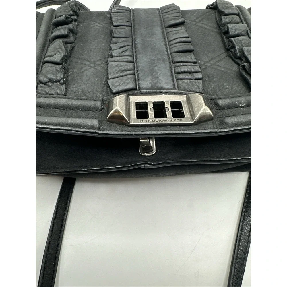 Rebecca Minkoff Love Crossbody Black Leather Chain Ruffle